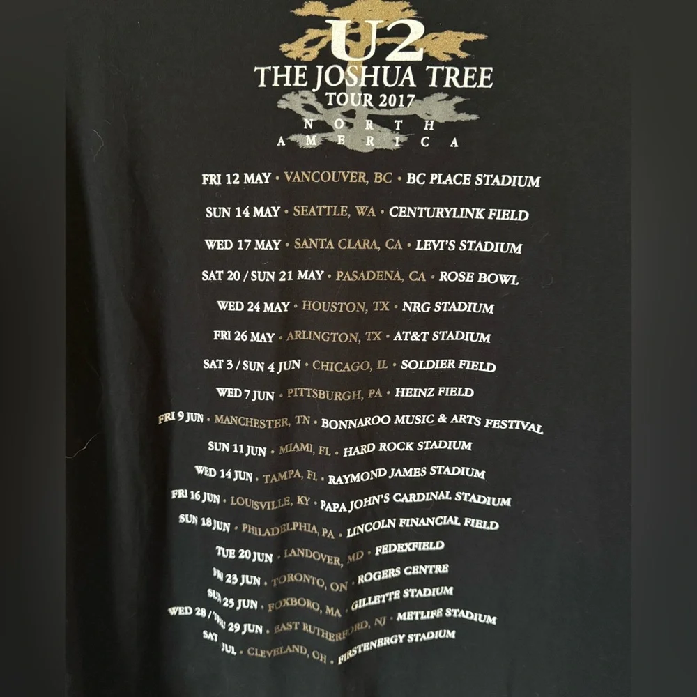 New EDUN U2 “The Joshua Tree” 2017 Tour Black Graphic Tee Size L - Picture 4 of 5